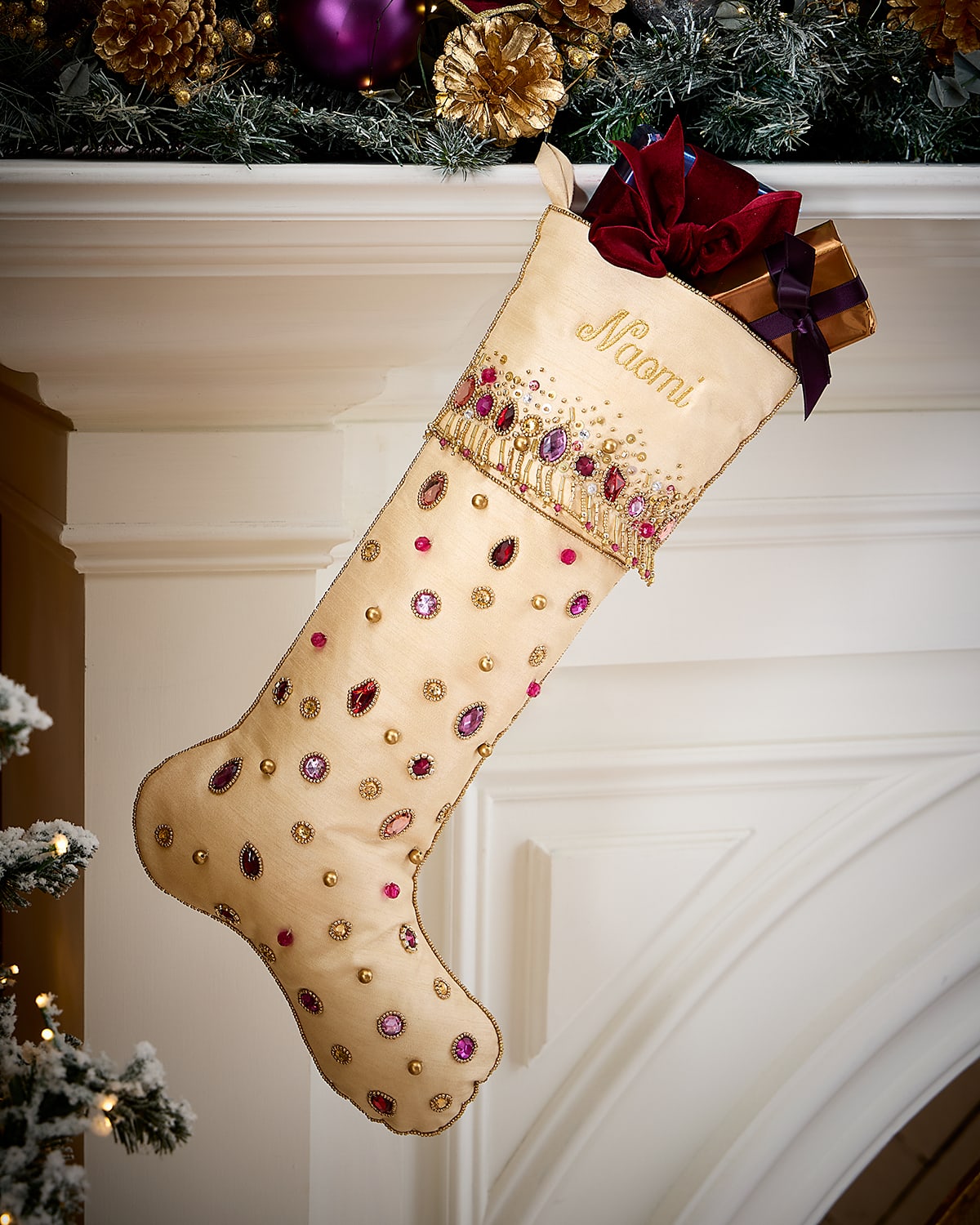 Kim Seybert Gilded Plum Christmas Stocking, Personalized In Multi