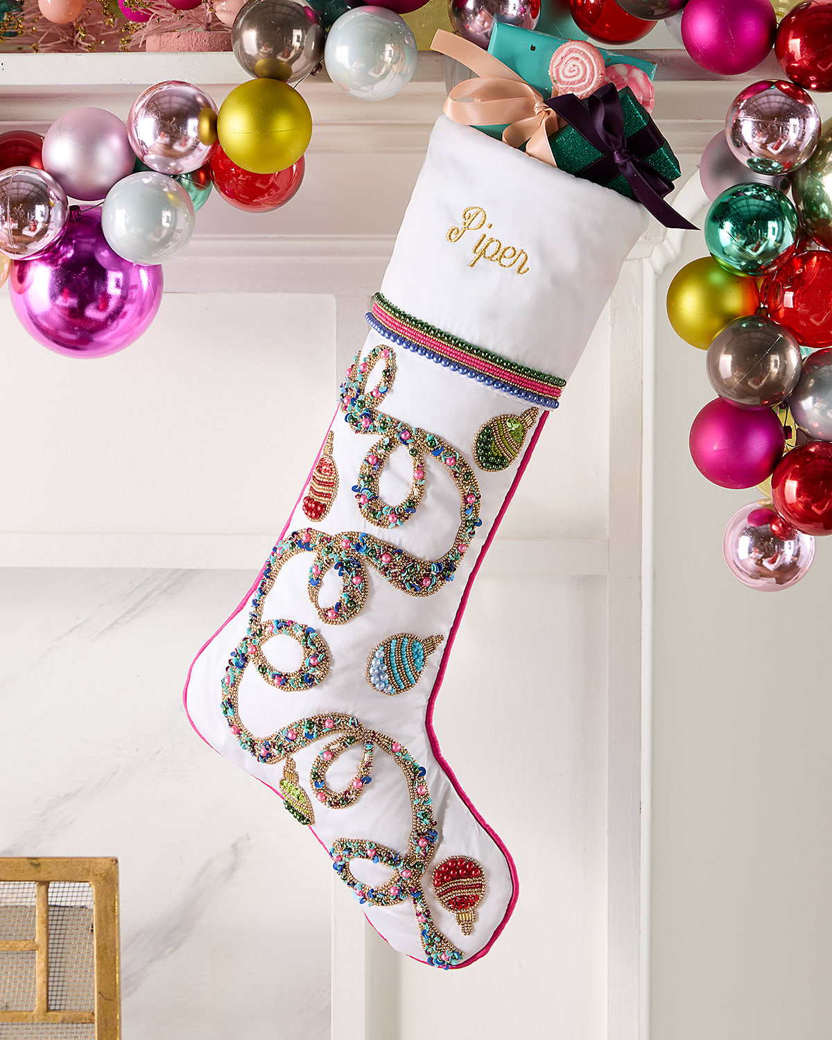Kim Seybert Merriment Beaded Christmas Stocking, Personalized In Multi