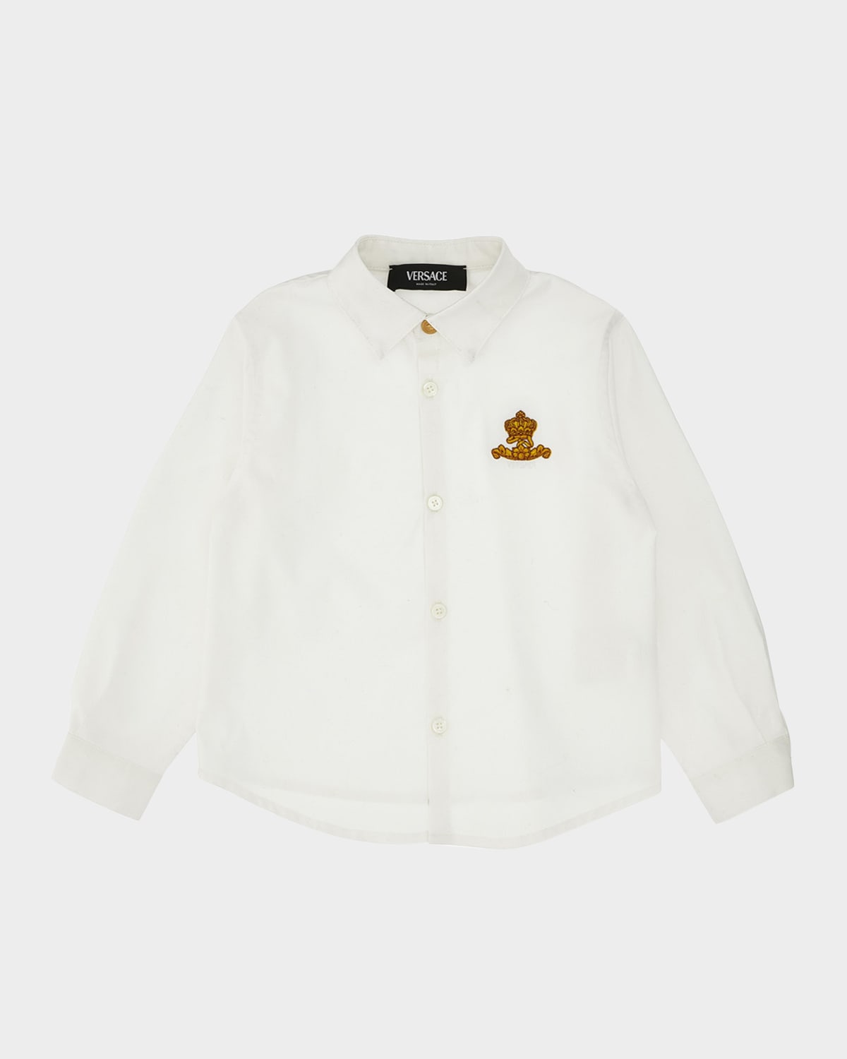 Versace Formal Shirt Oxford Cotton Popeline - Barocco Crown Kids Embroidery In White