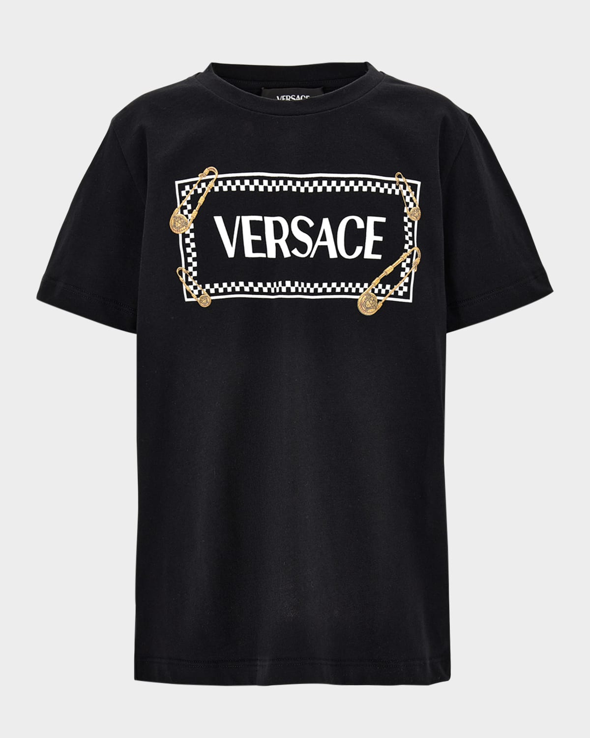 Versace Black T-shirt With 90 Vintage Logo And Pins For Kids In Black
