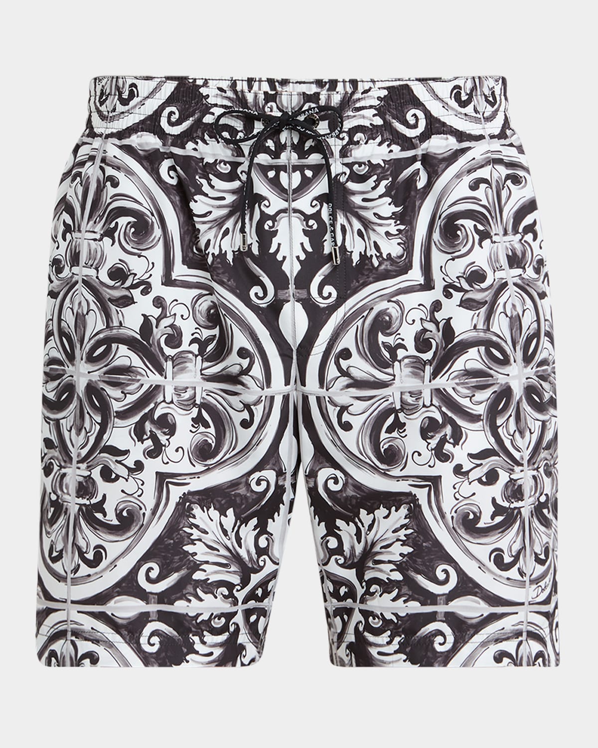 Dolce & Gabbana Majolica-print Canvas Medium Boxer Shorts In Black