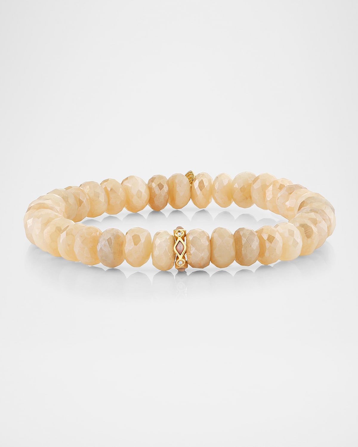 14K Pink Opal and Diamond Bezel 8mm Rondelle on Moonstone Bracelet