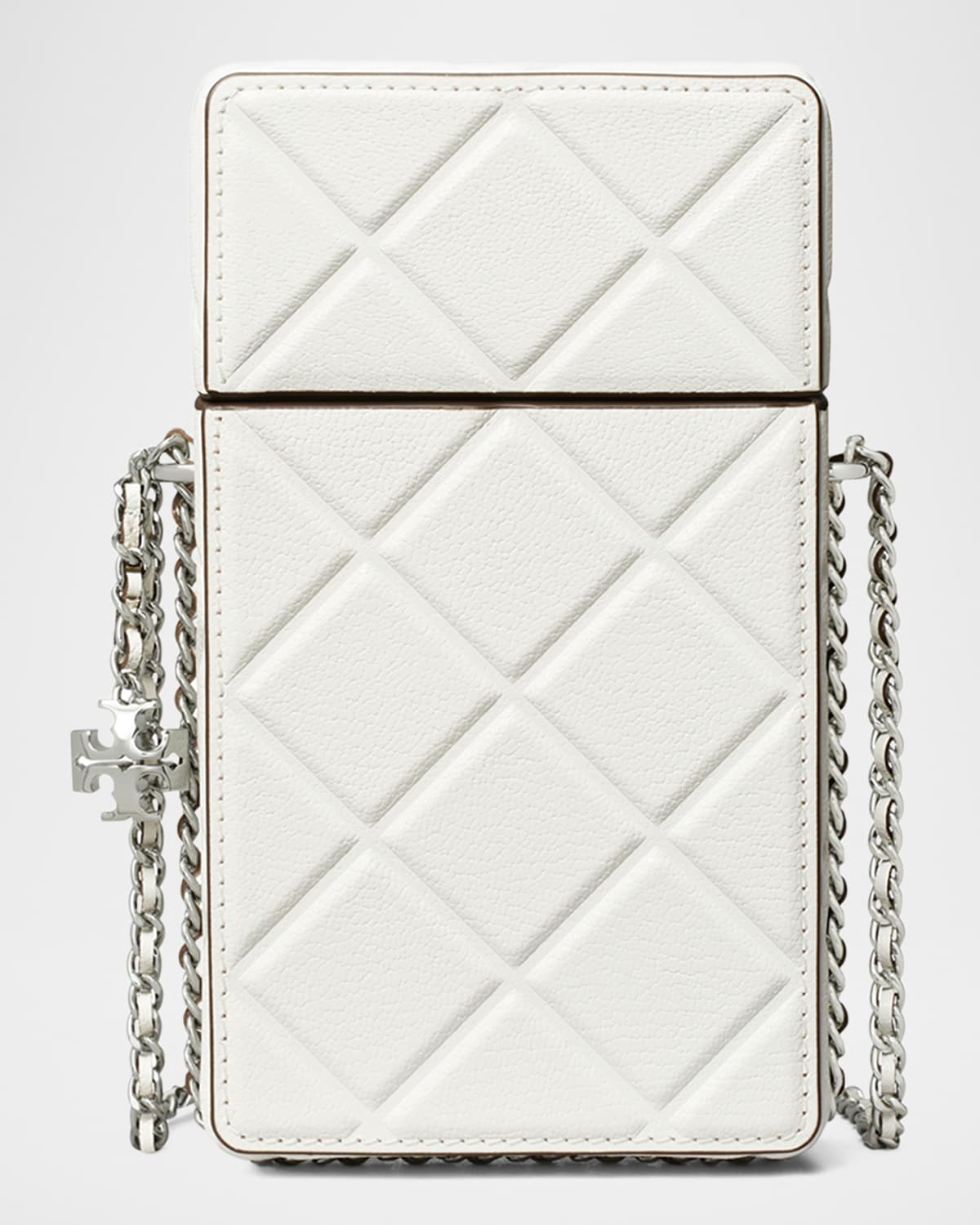 Tory Burch Fleming Flap Leather Phone Crossbody Bag In Blanc