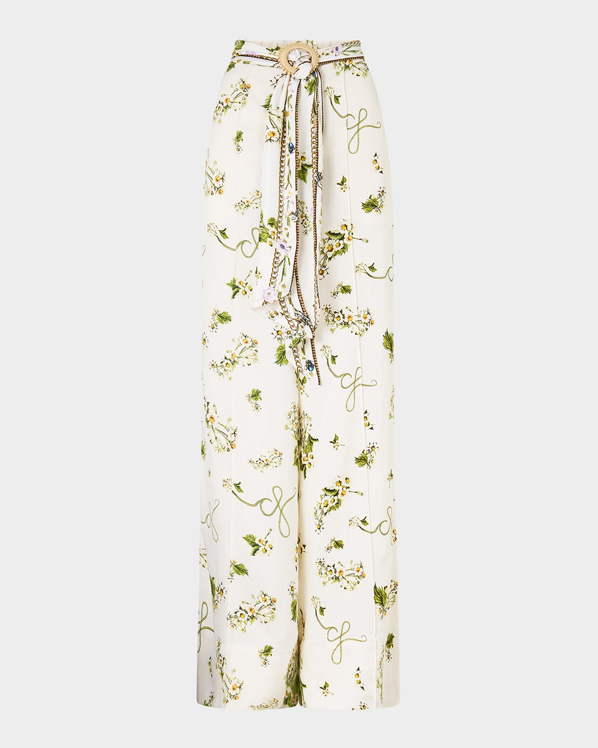 Botanical Utopia Scarf Belt Wide-Leg Pants