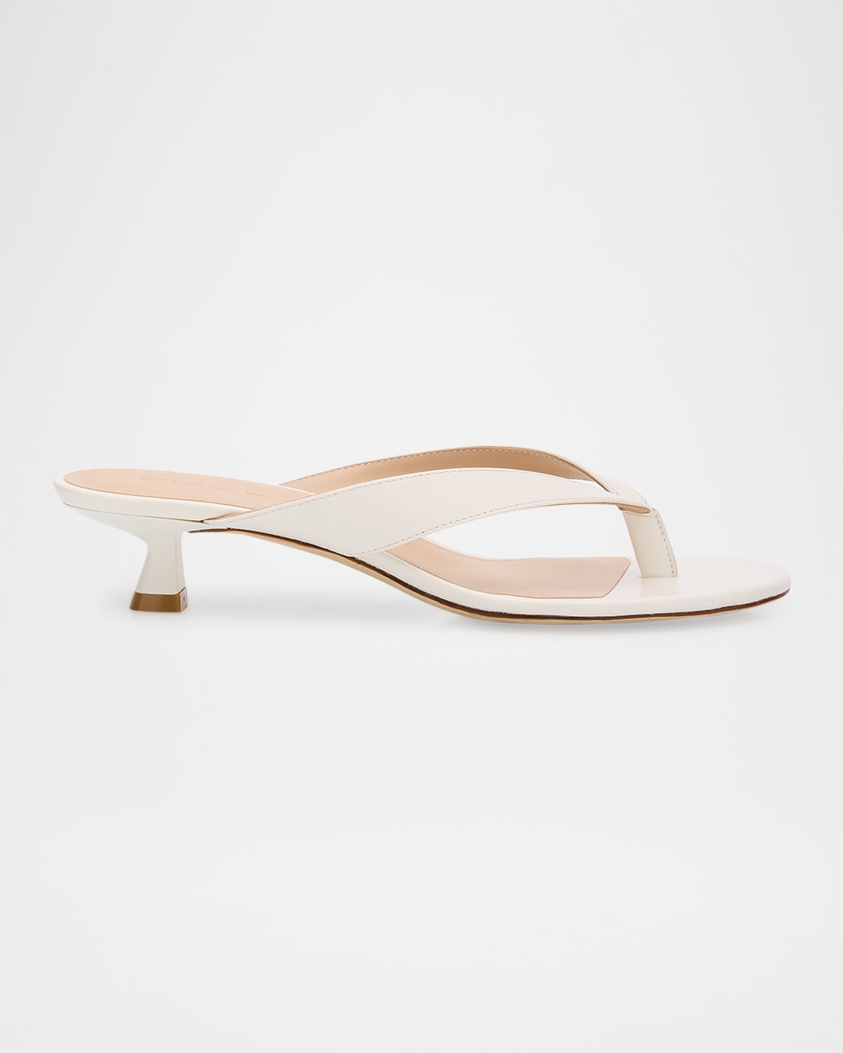 Stuart Weitzman Rio Leather Kitten-heel Thong Sandals In Cream