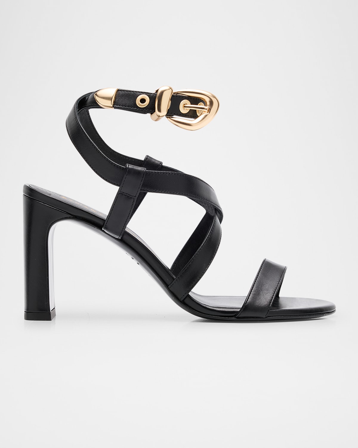 Stuart Weitzman Maven Leather Buckle Strappy Sandals