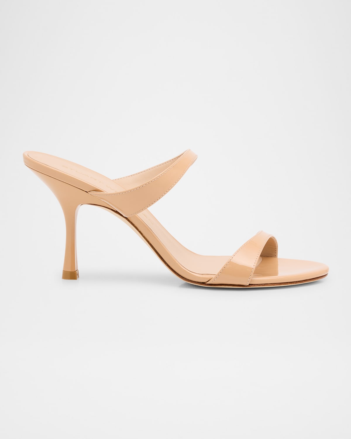 Shop Stuart Weitzman Nudist Patent Leather Dual-strap Sandals In Adobe