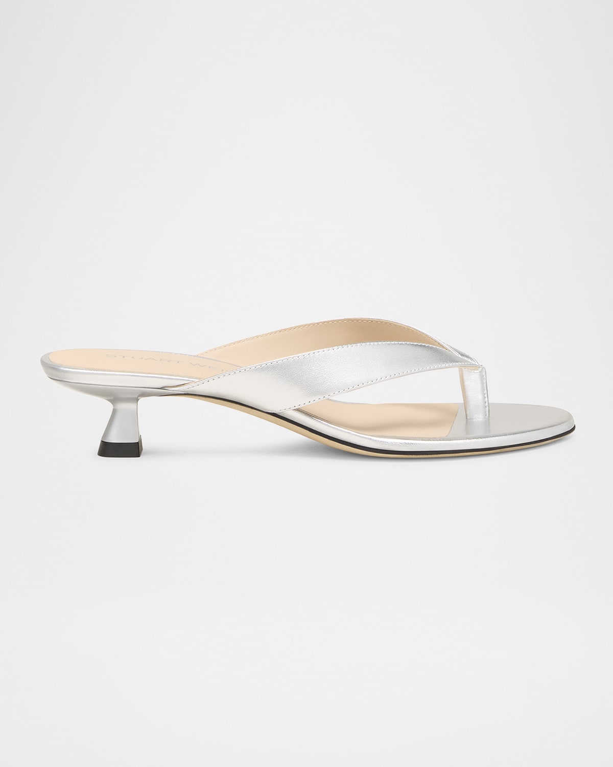 Stuart Weitzman Rio Metallic Kitten-heel Thong Sandals In Silver
