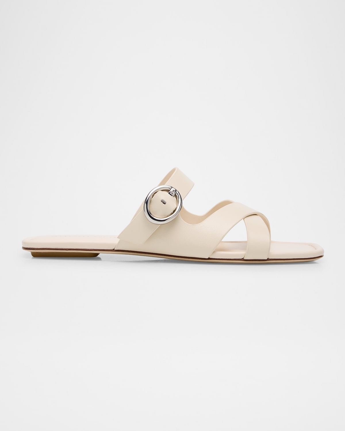 Stuart Weitzman Villa Leather Slide Sandals In Linen