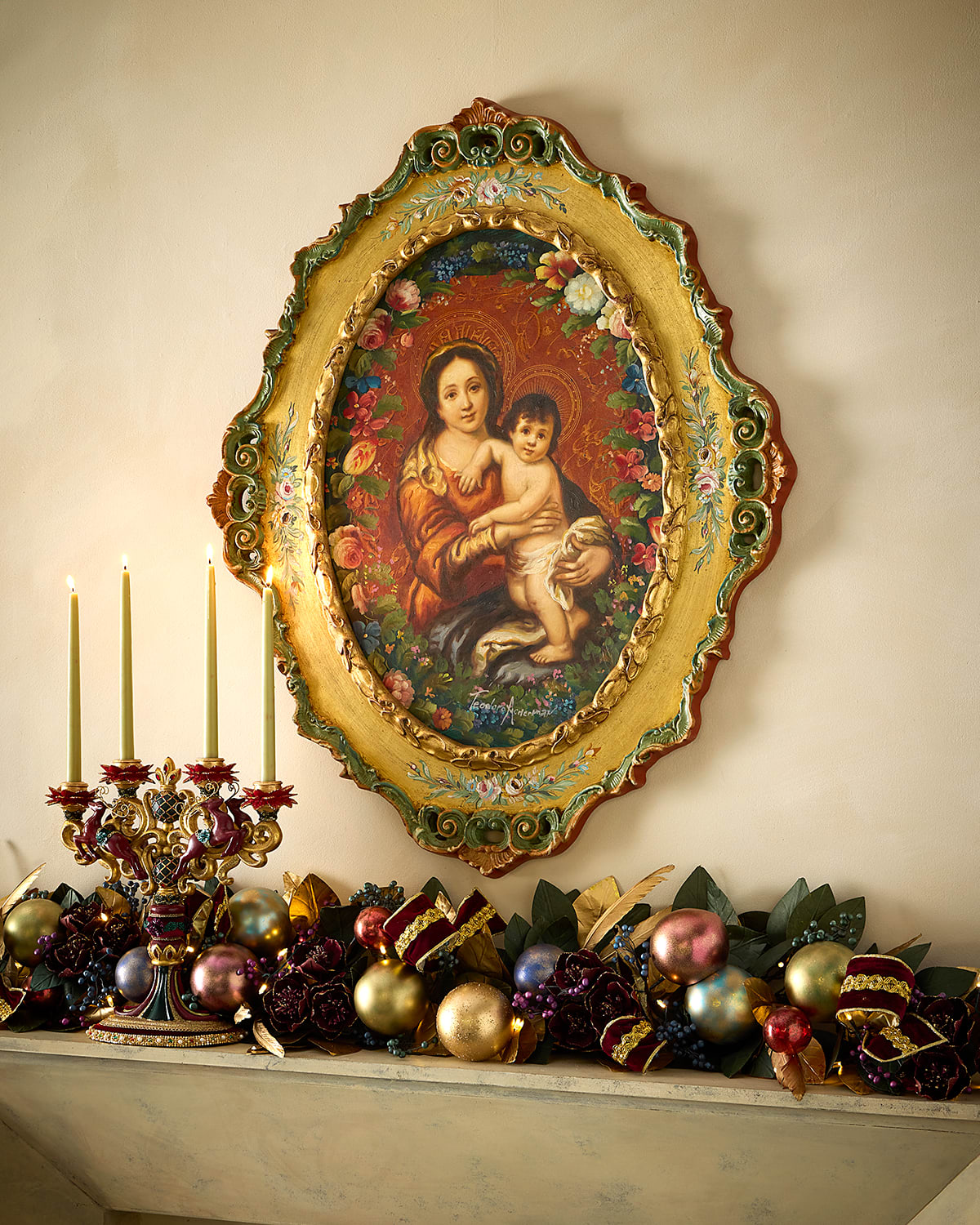 Neiman Marcus Mother And Child Oil Painting With Oval Italian Frame In Multi