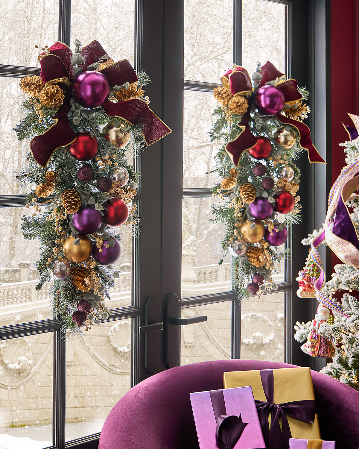 Neiman Marcus Plum Christmas 30" Door Spray In Multi