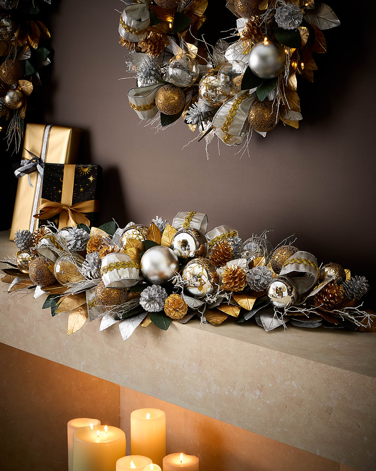 Neiman Marcus Silver And Gold Mantel Garland, 46" In Multi