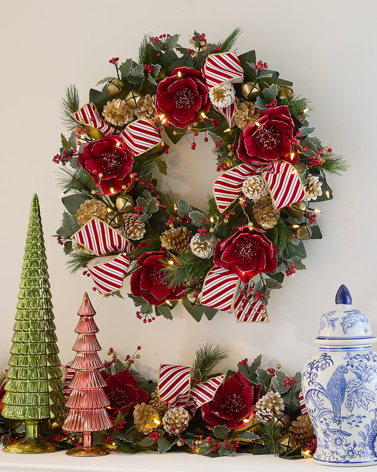 Neiman Marcus Pre-lit Classic Christmas Wreath, 28"