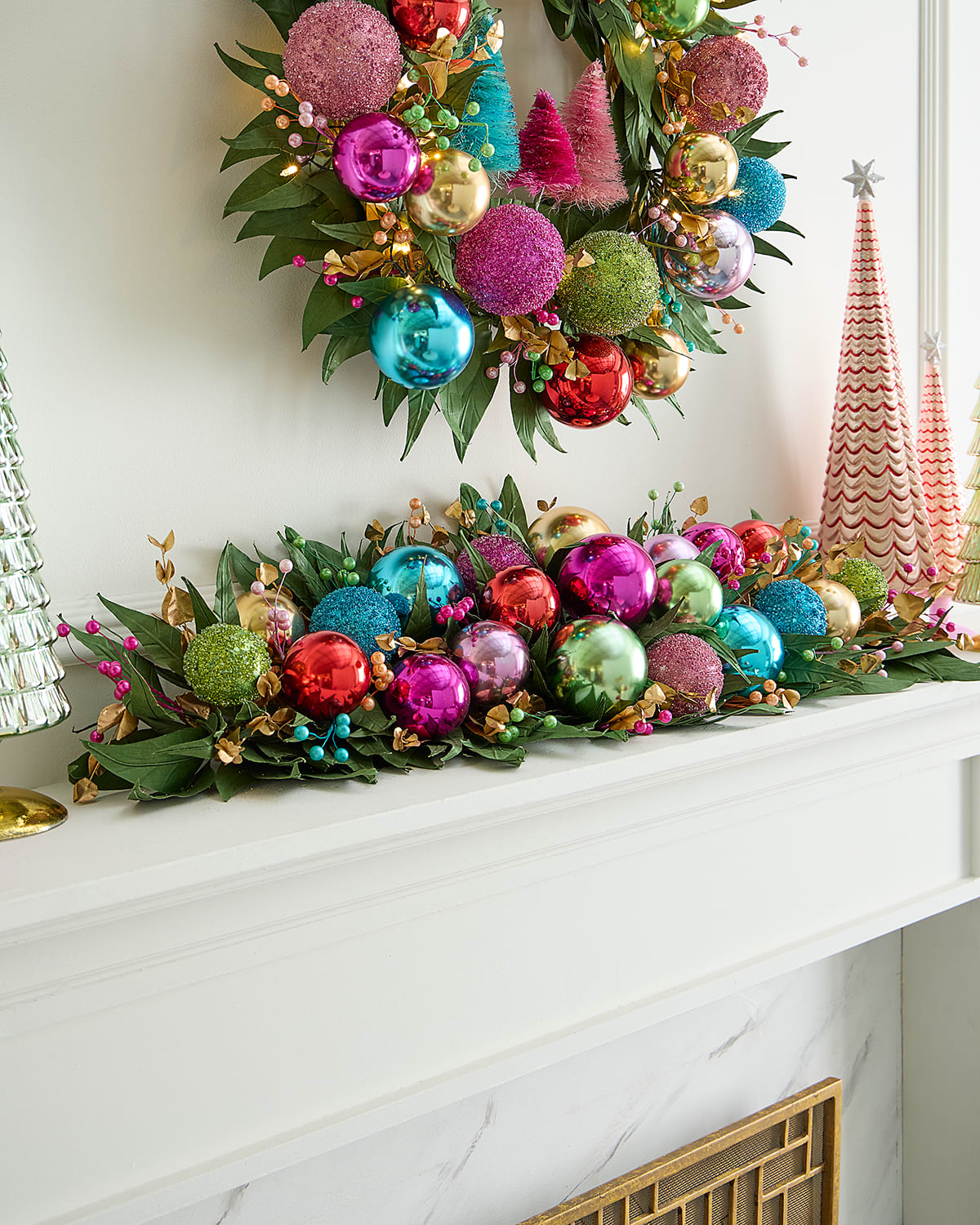 Neiman Marcus Bright Holiday Mantel Garland, 46" In Multi