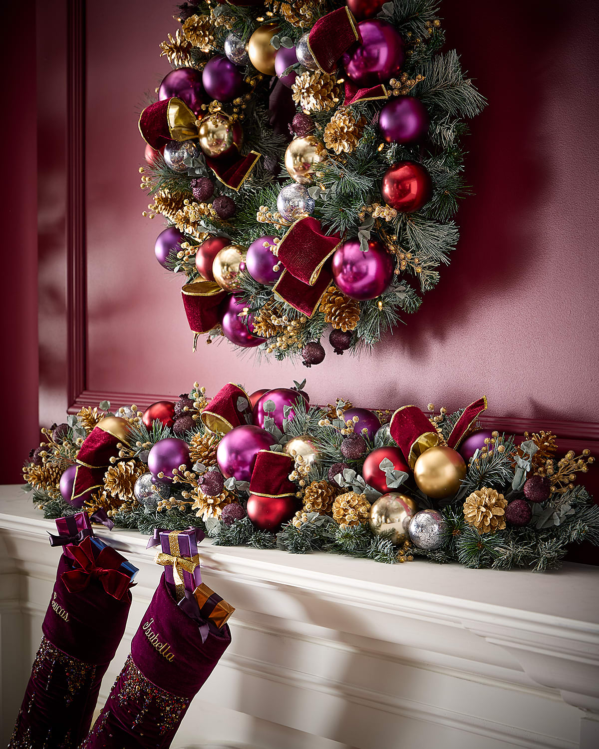 Neiman Marcus Plum Christmas 46" Mantel Garland