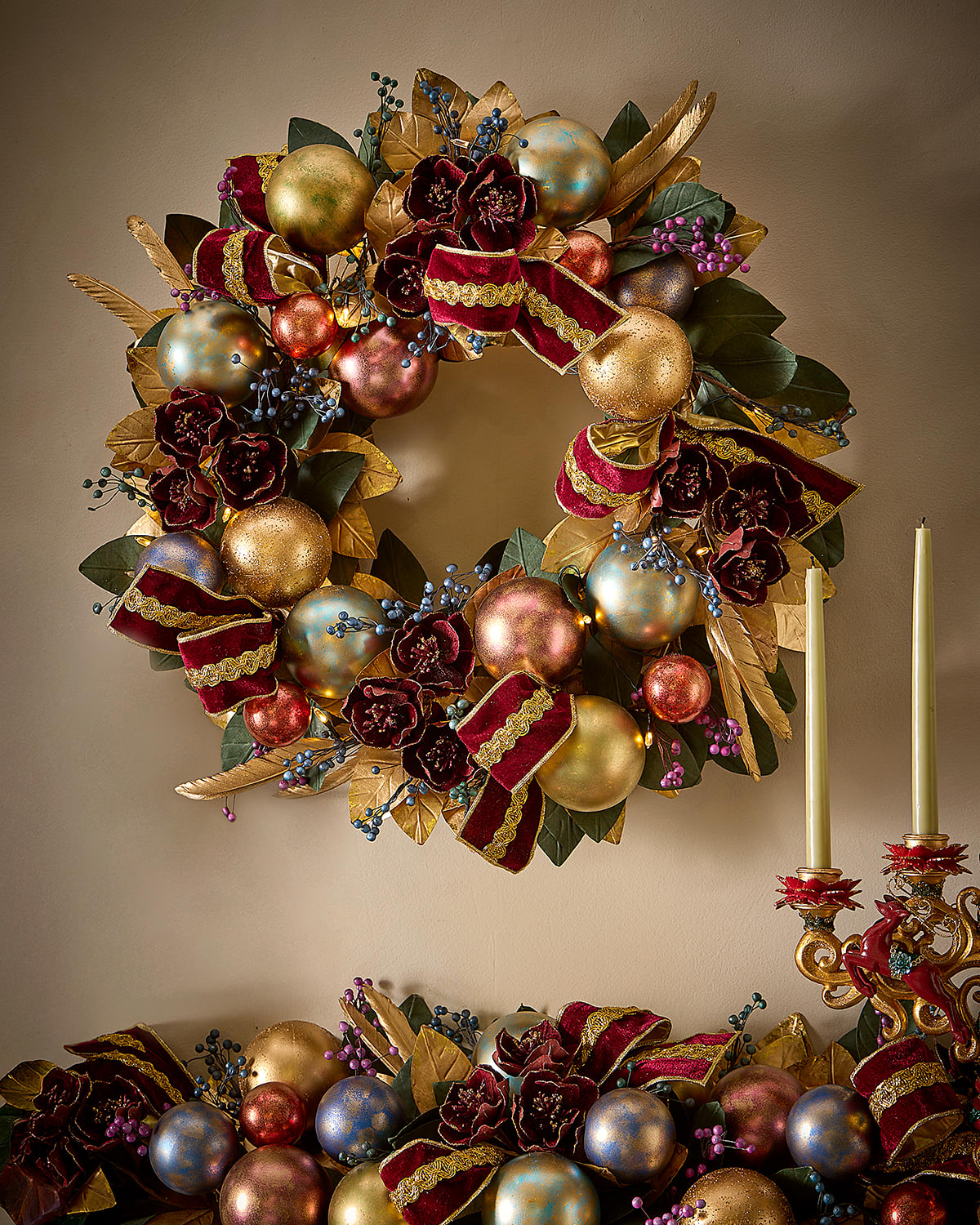Neiman Marcus Pre-lit Spiritual Christmas Wreath, 28" In Multi