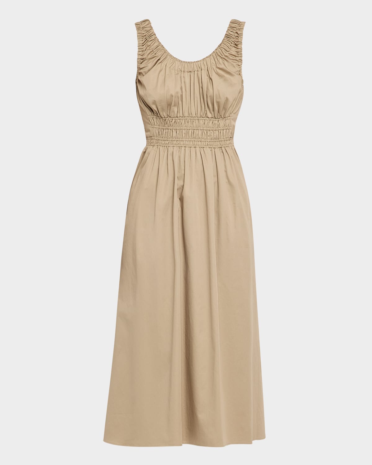 Anouk Embroidered Shirred Cotton Midi Dress