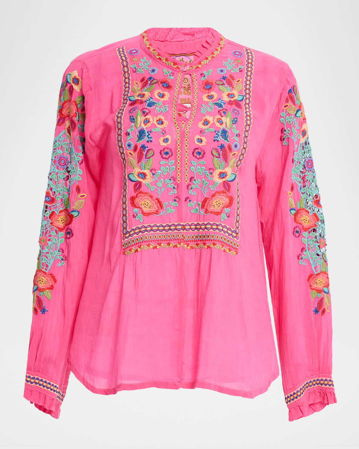 Johnny Was Simone Floral-embroidered Georgette Blouse In Pink