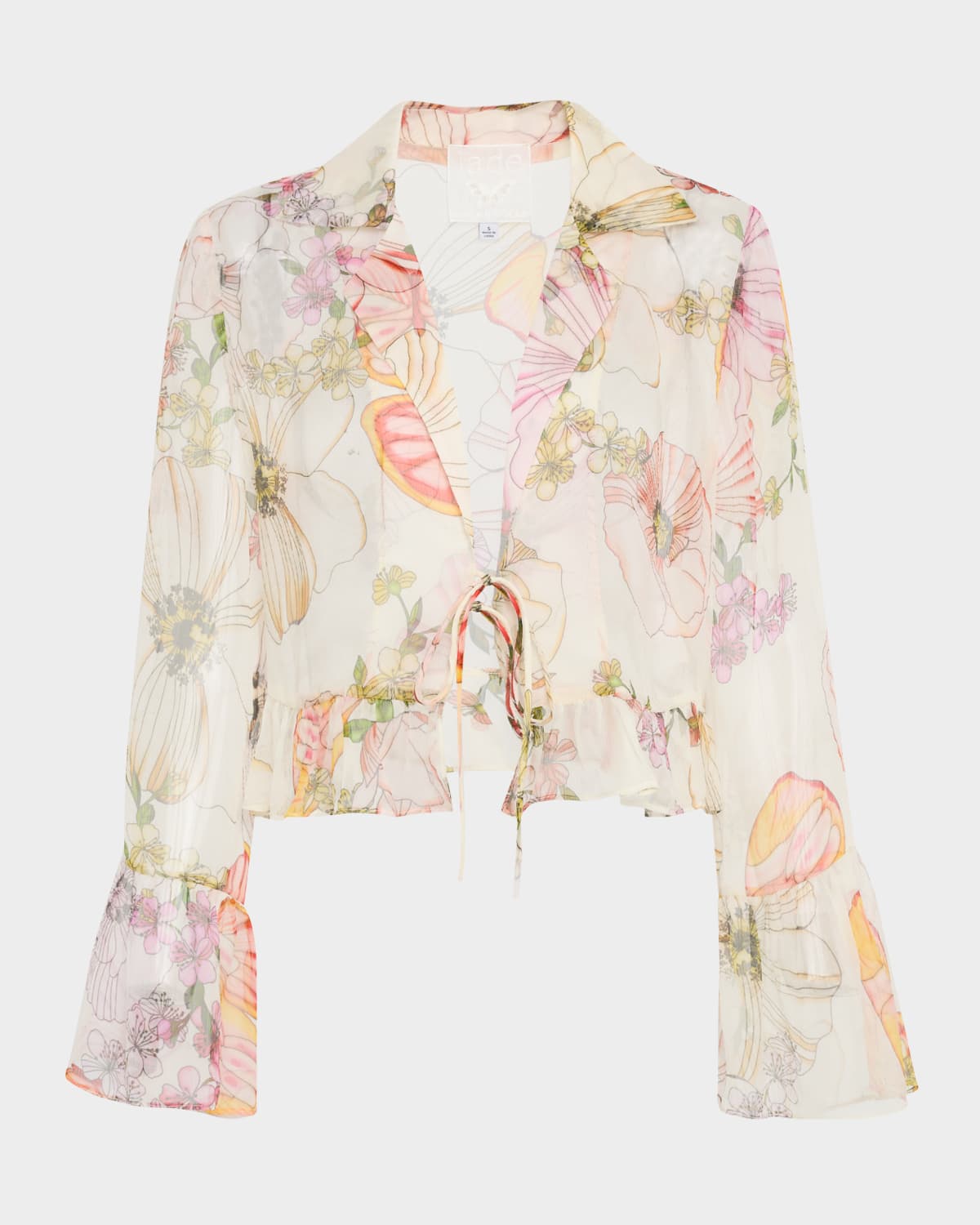 Johnny Was Katriz Cropped Floral-Print Silk Chiffon Bolero
