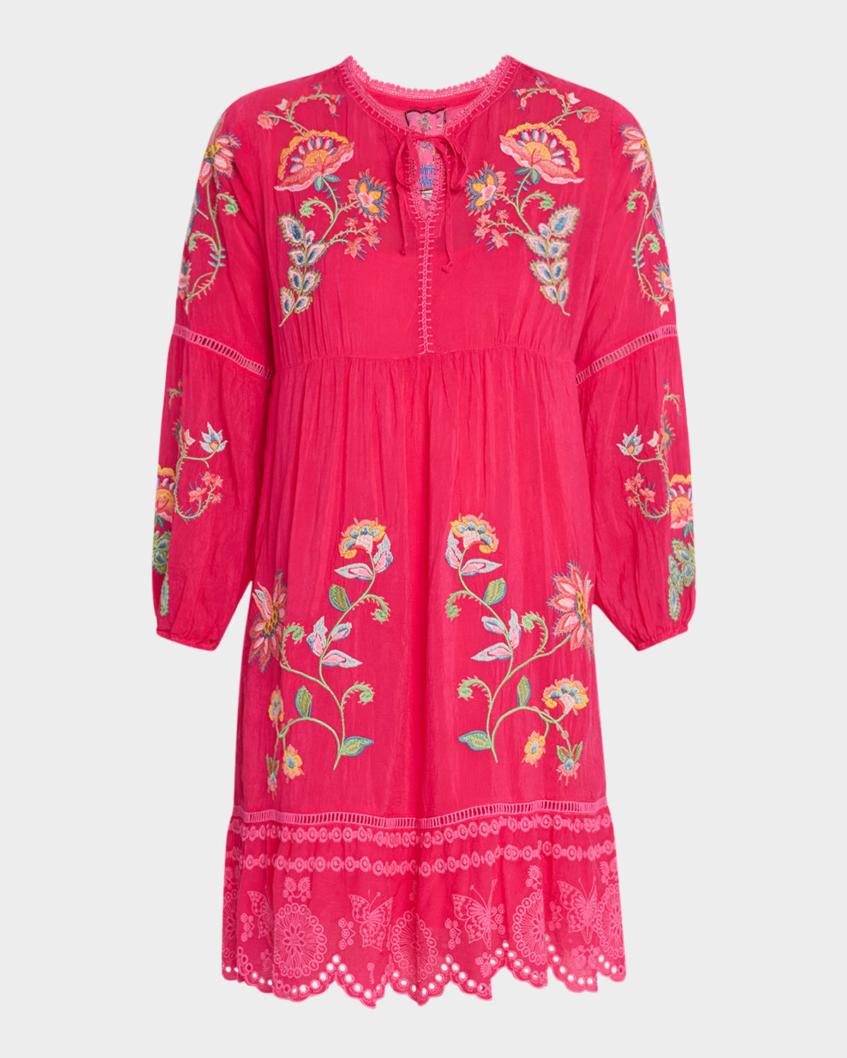 Teyros Scalloped Floral-Embroidered Mini Dress