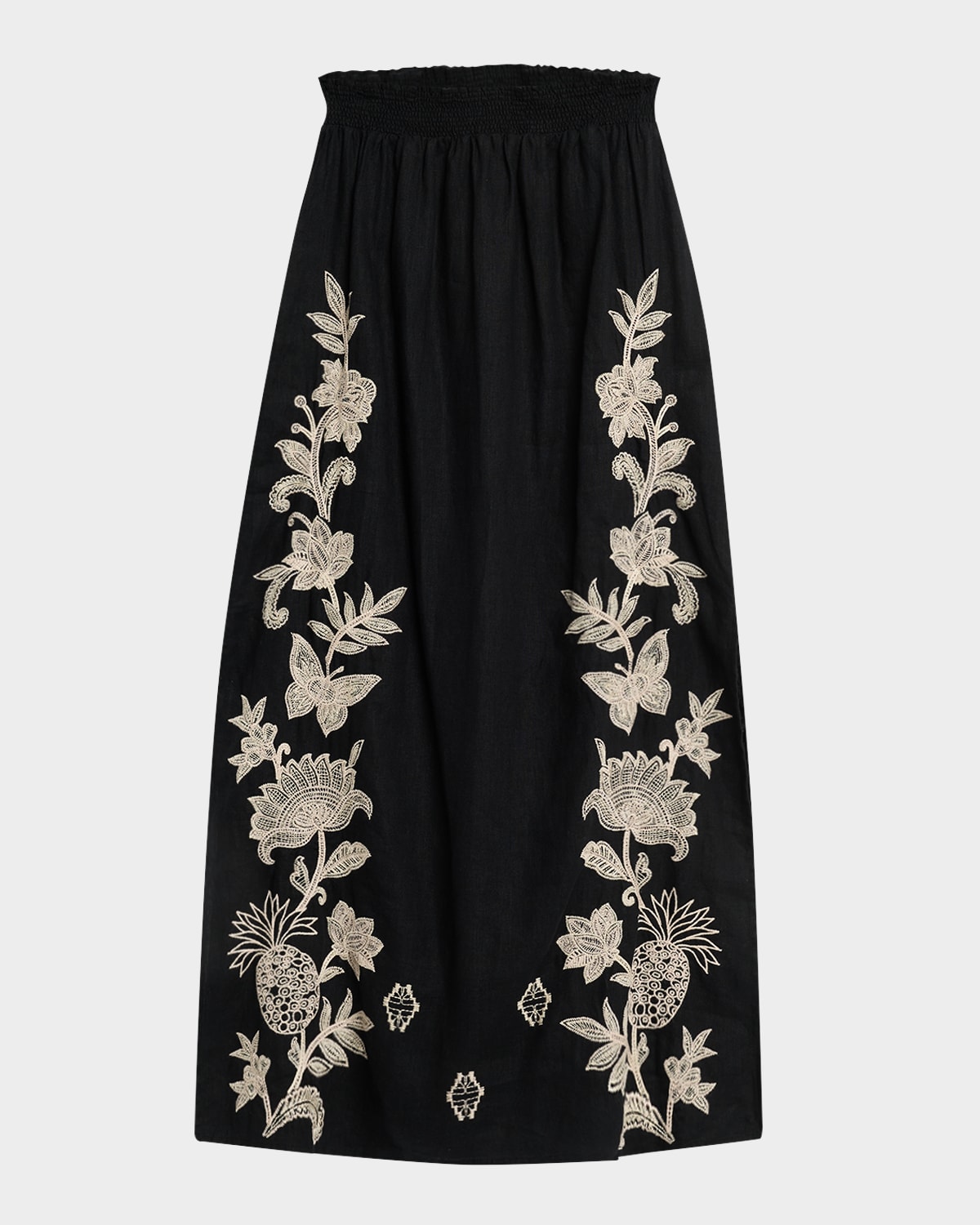 Shop Johnny Was Orla Floral-embroidered Linen Maxi Skirt