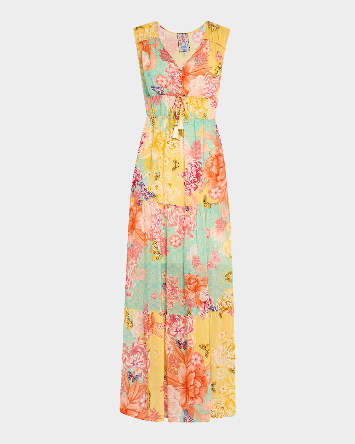 Shop Johnny Was Maje Sleeveless Tiered Floral-print Maxi Dress