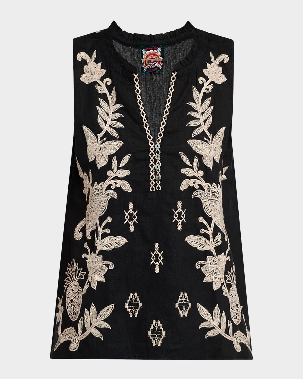 Johnny Was Orla Floral-embroidered Linen Tank