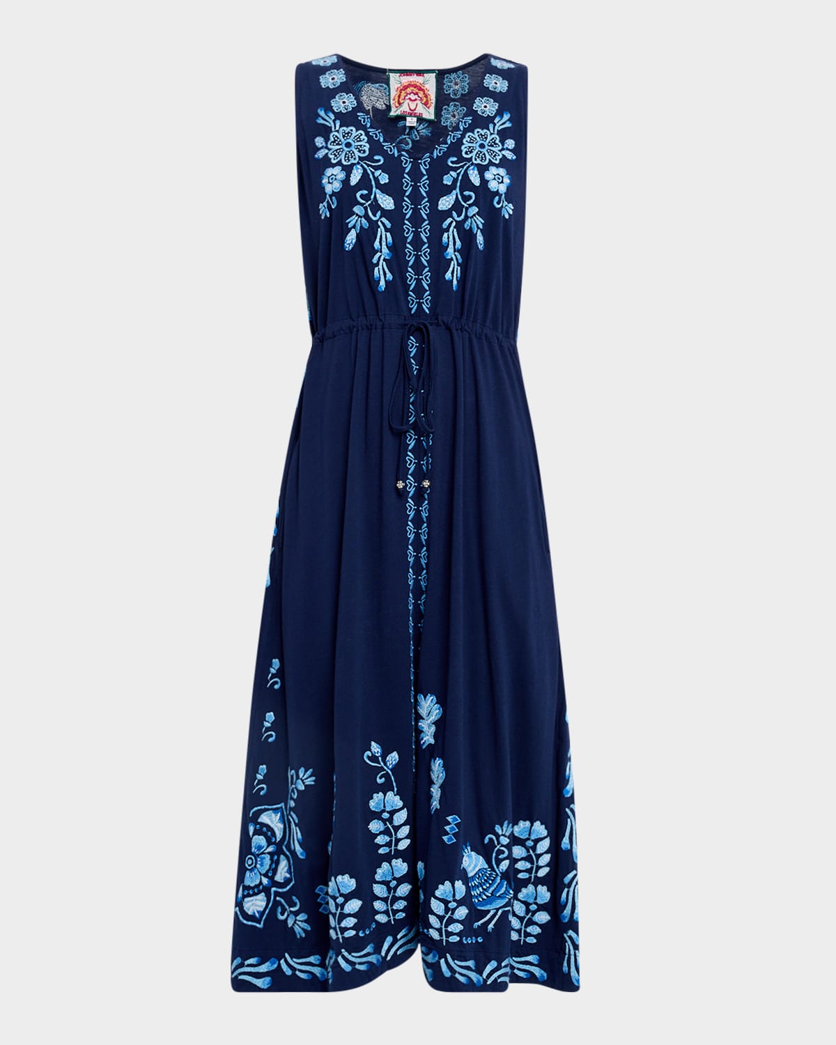 Johnny Was Yadira Embroidered Cotton Knit Midi Dress
