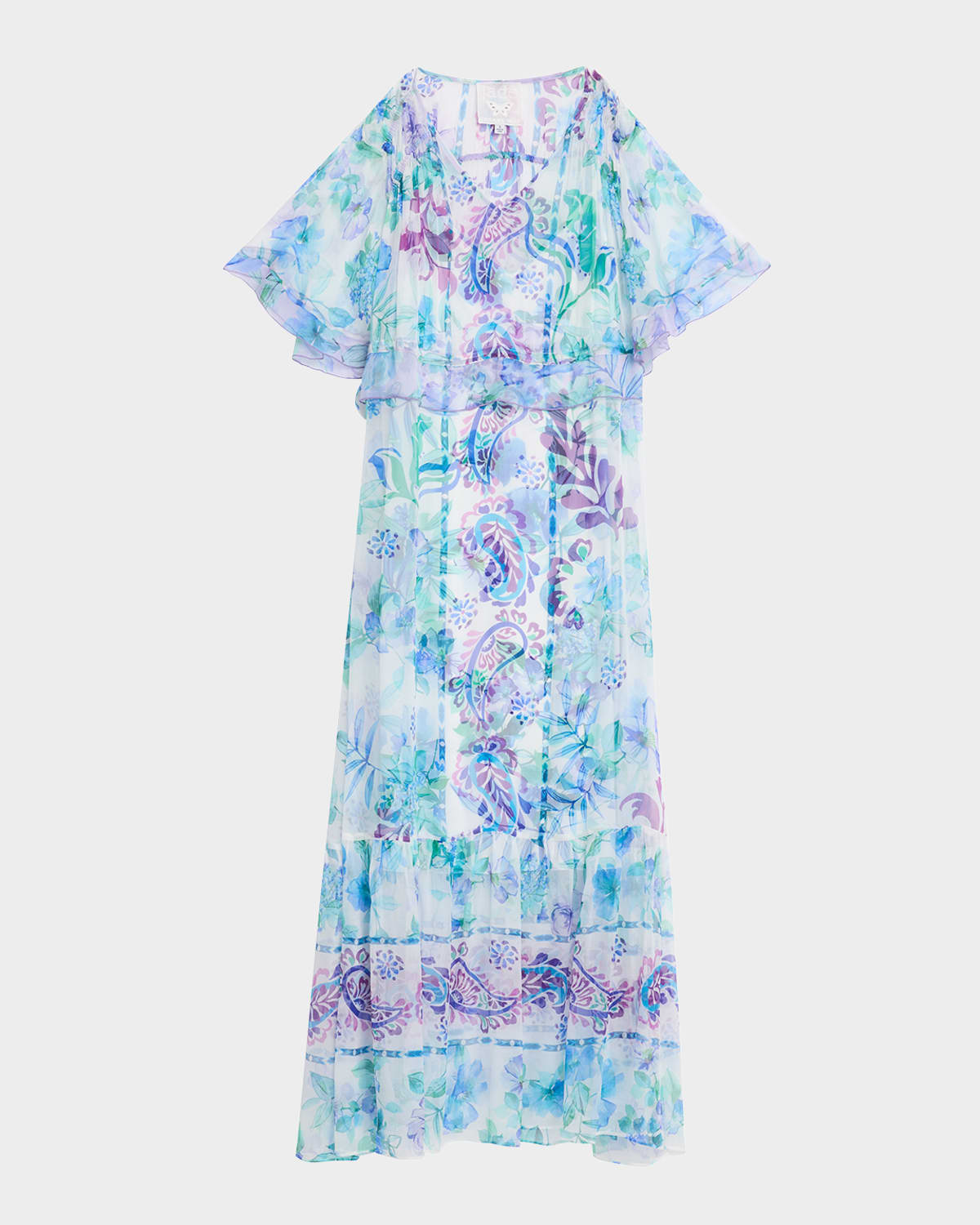 Johnny Was Annamarie Floral-Print Silk Chiffon Maxi Dress