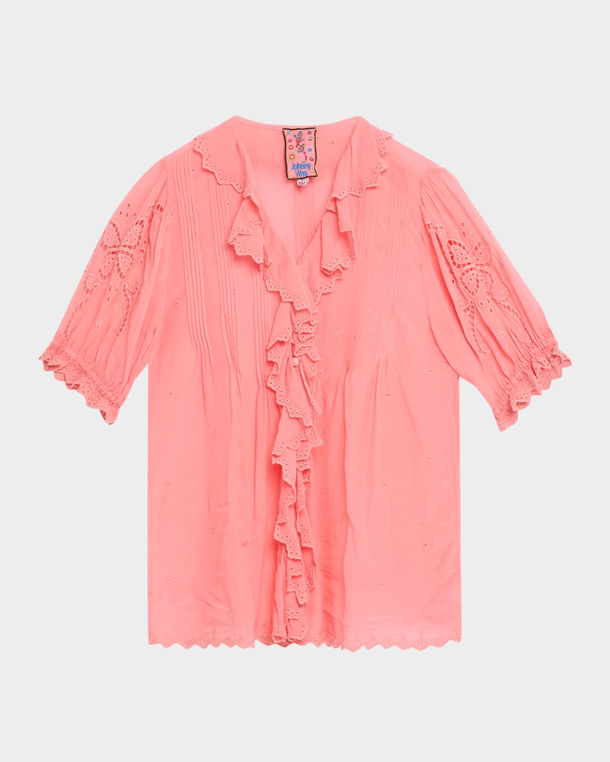 Johnny Was Anette Eyelet-embroidered Ruffle Blouse