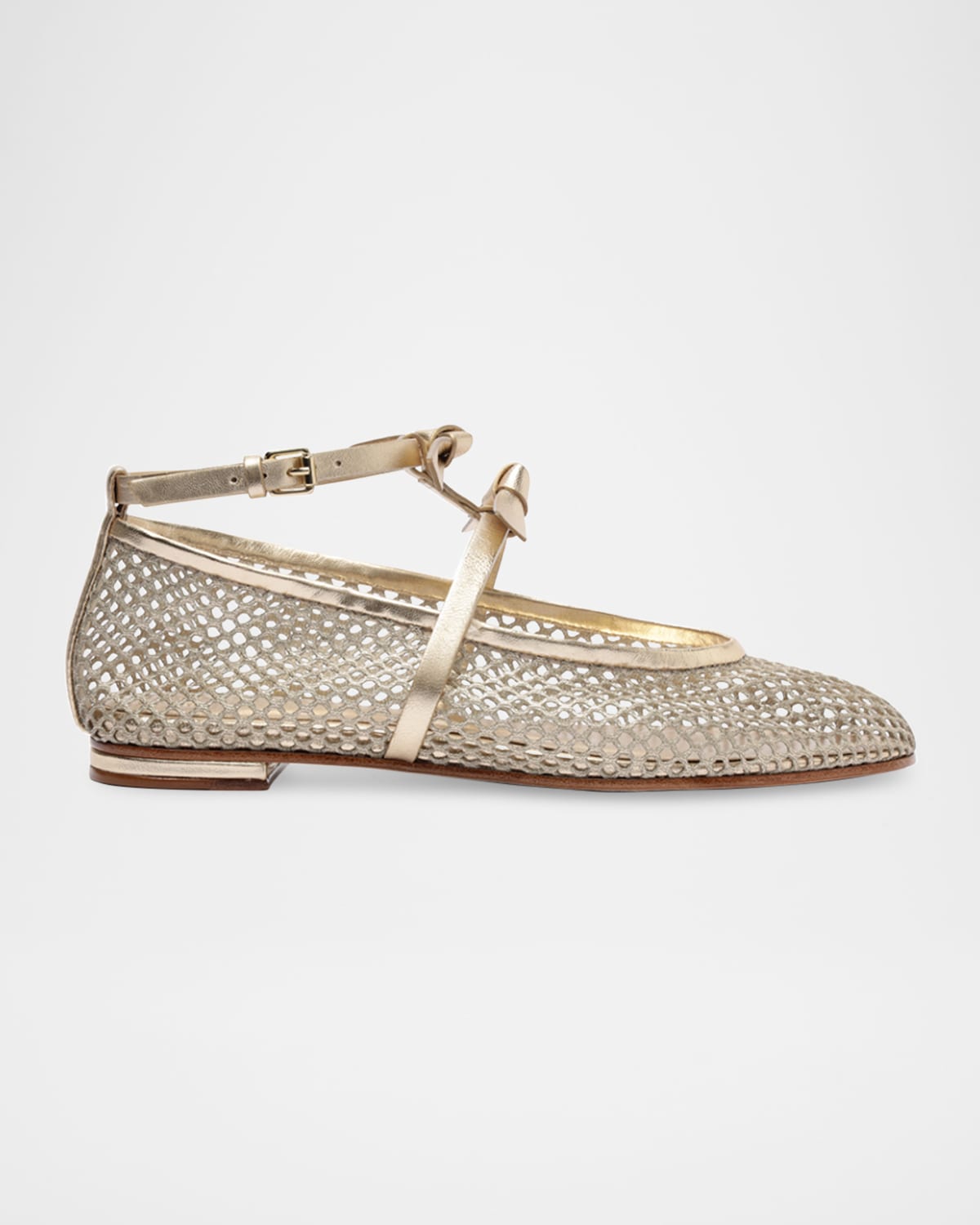 Slim Clarita Bow-Strap Fishnet Ballerina Flats