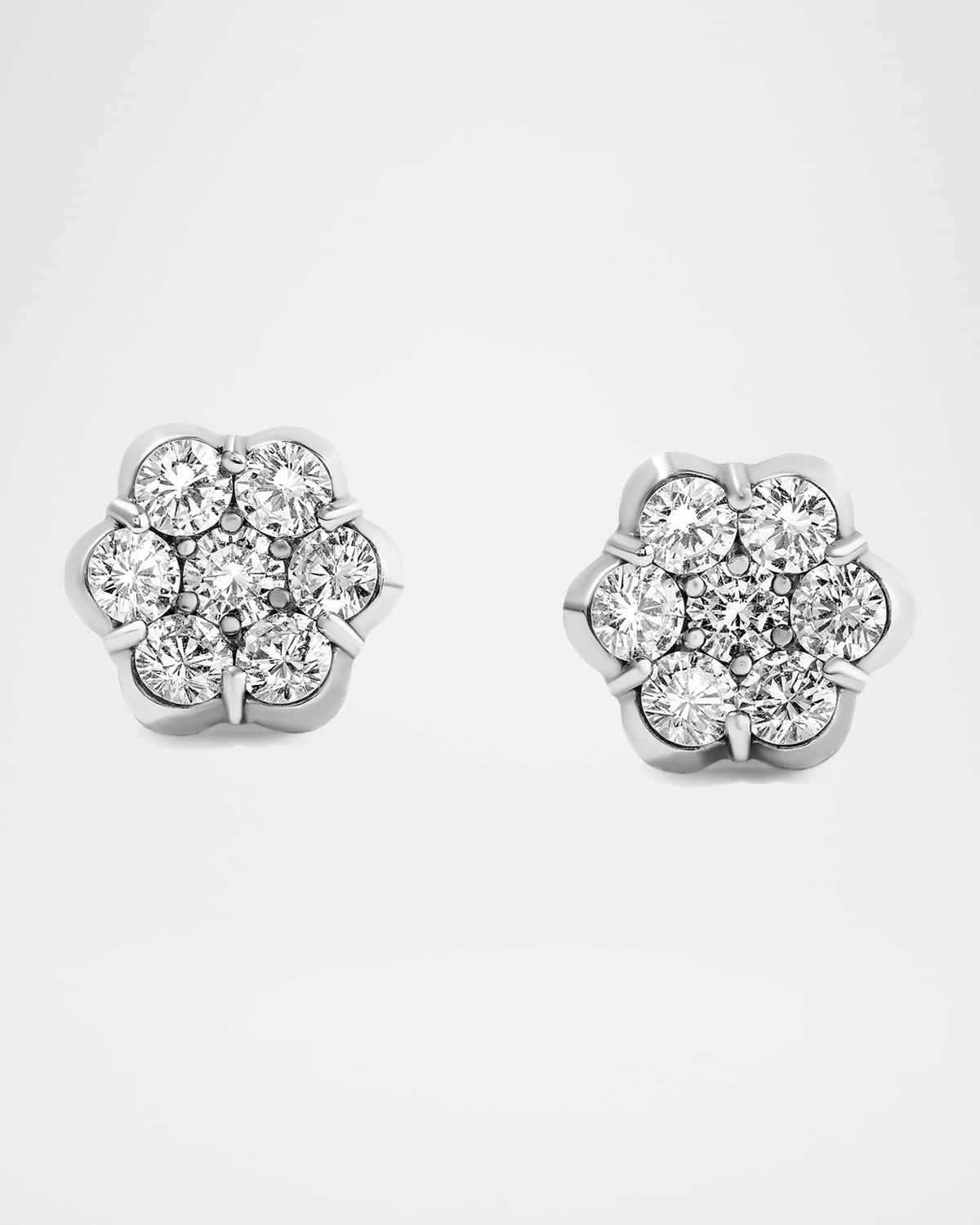 Bayco 18K White Gold 14 Diamond Flower Stud Earrings, 2.41tcw