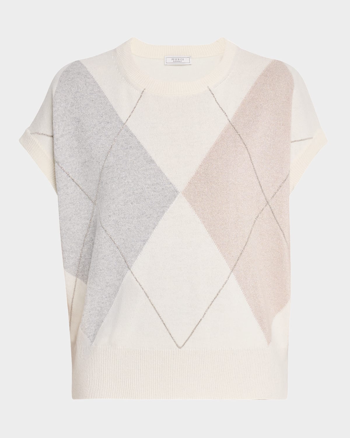 Peserico Argyle Chain-trim Knit Sweater In White