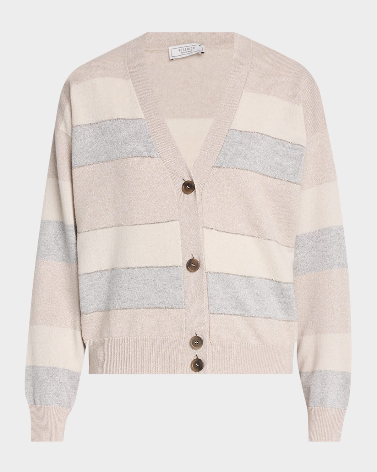 Chain-Trim Stripe Knit Cardigan