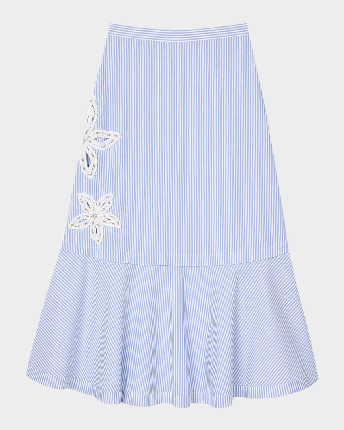 Sandro Cotton-blend Stripe Midi Skirt In Sky Blue