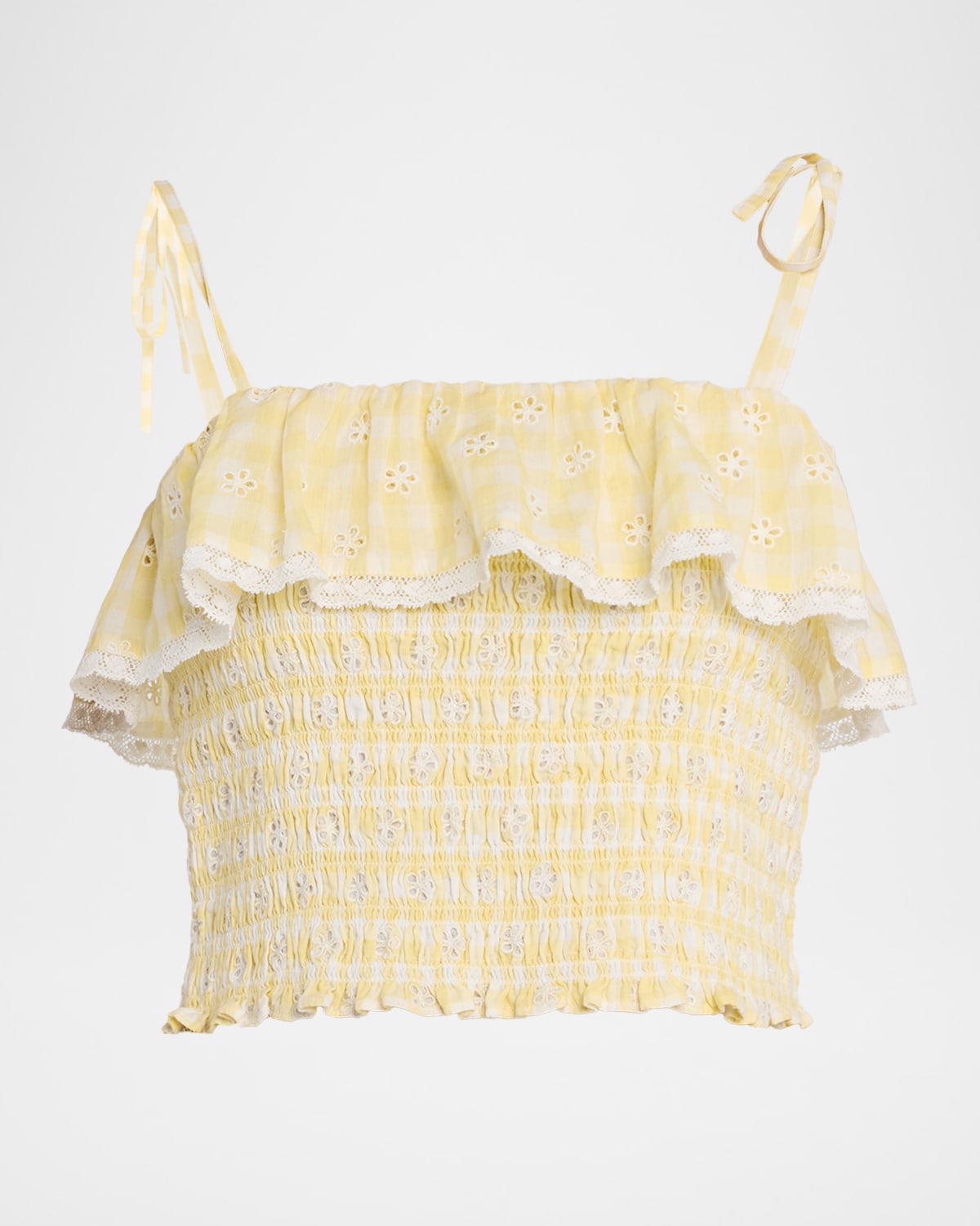 Loveshackfancy Renada Gingham Eyelet Top In Yellow