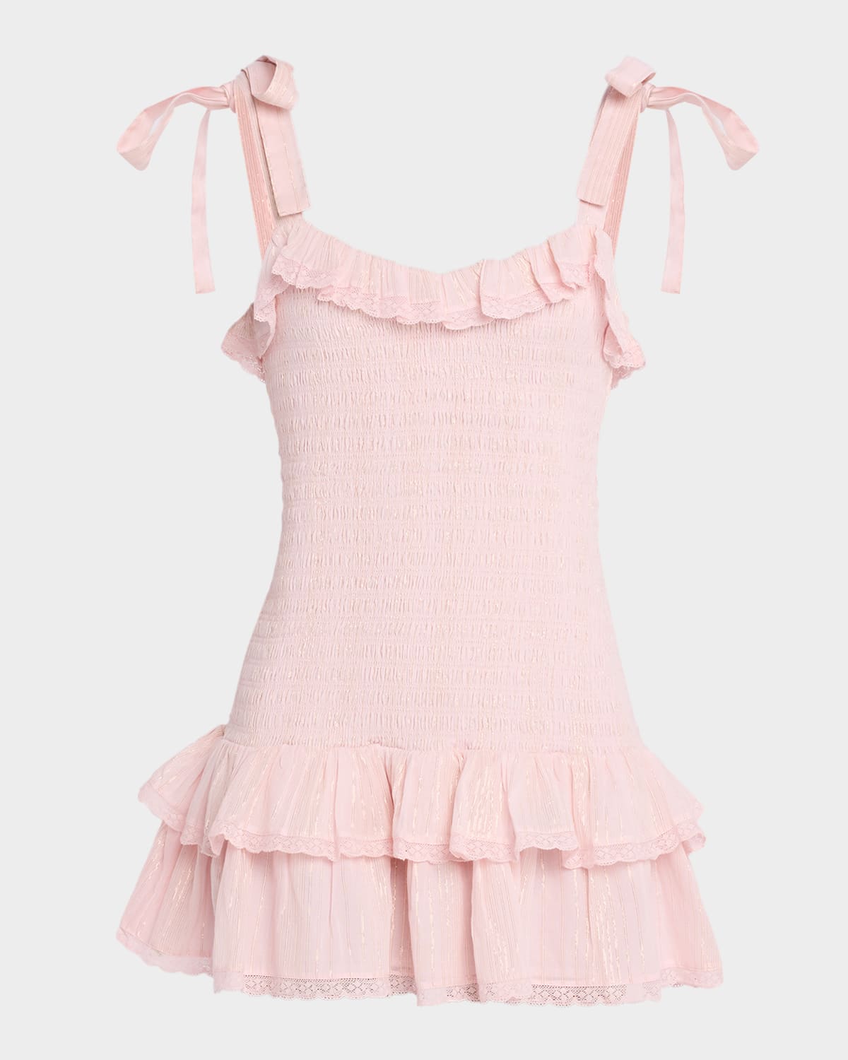 Loveshackfancy Sherina Metallic Ruffle Minidress In Pink
