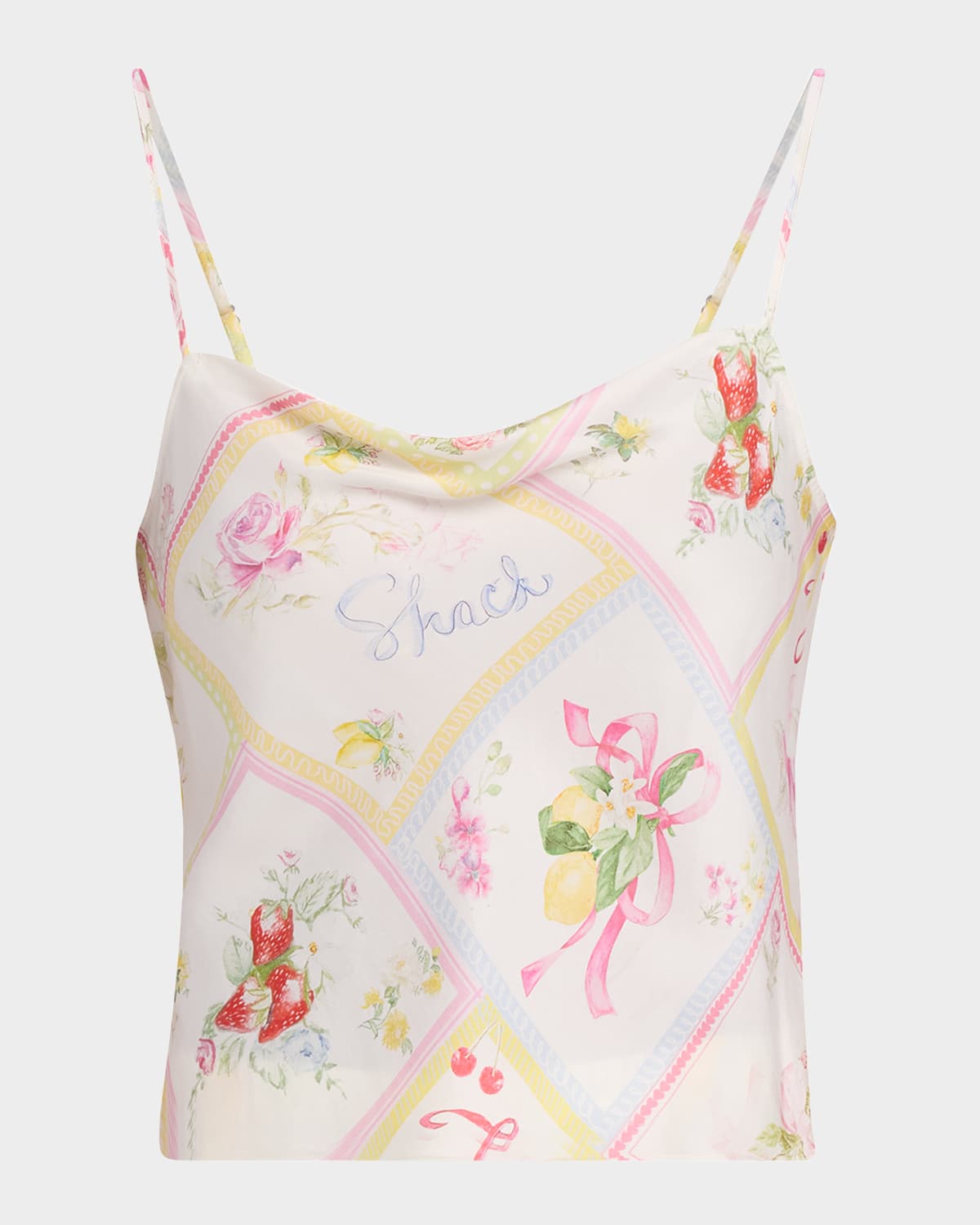 Loveshackfancy Cabi Silky Fruit Print Top In White