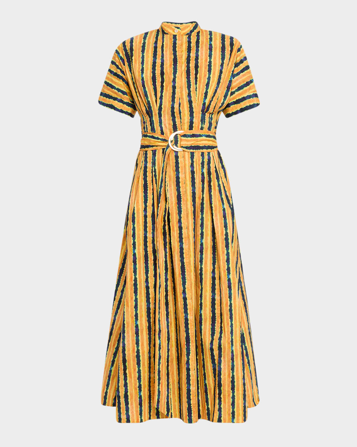 Amir Taghi Zary Striped Belted Midi Shirtdress