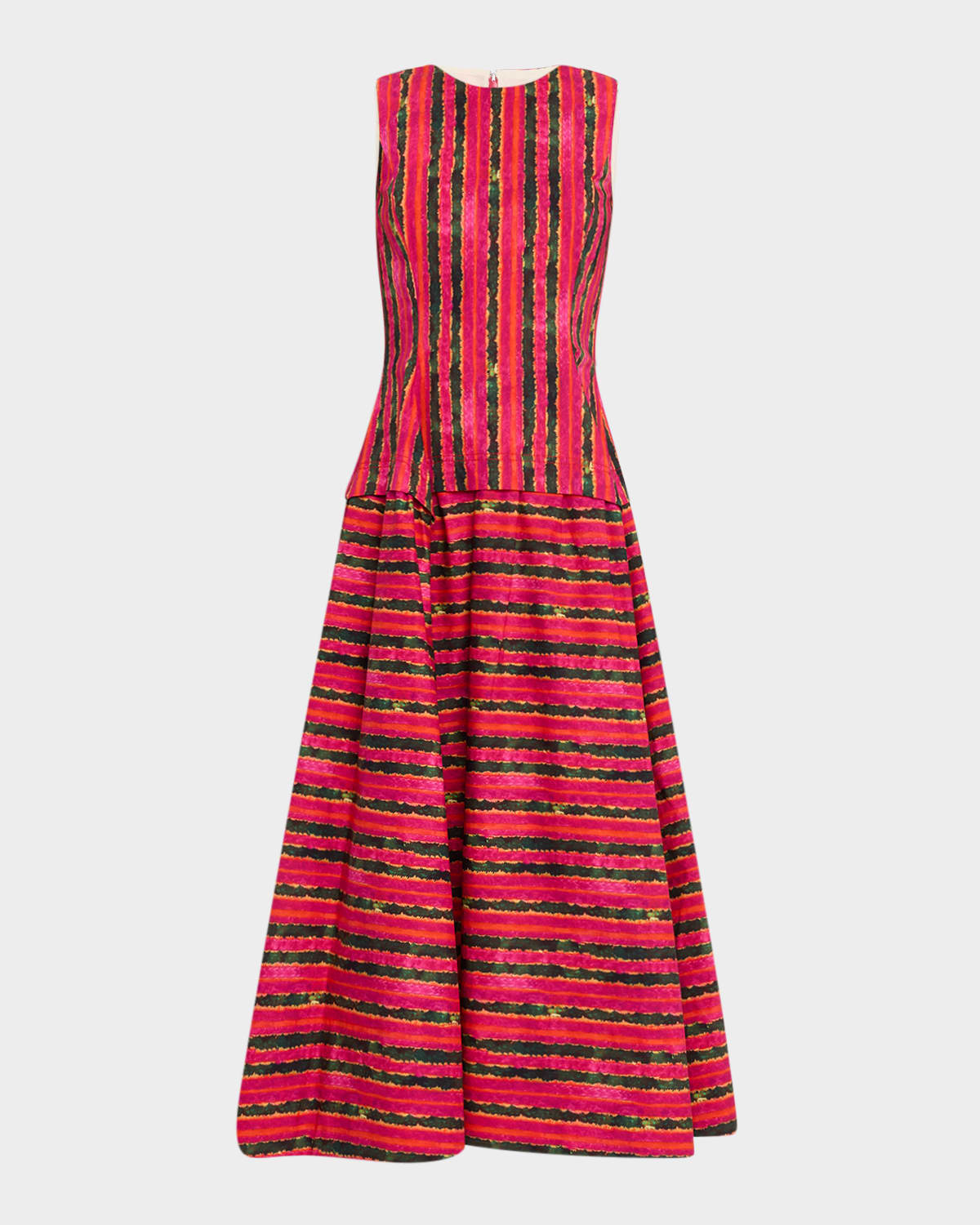 Sara Striped Sleeveless Peplum Midi Dress