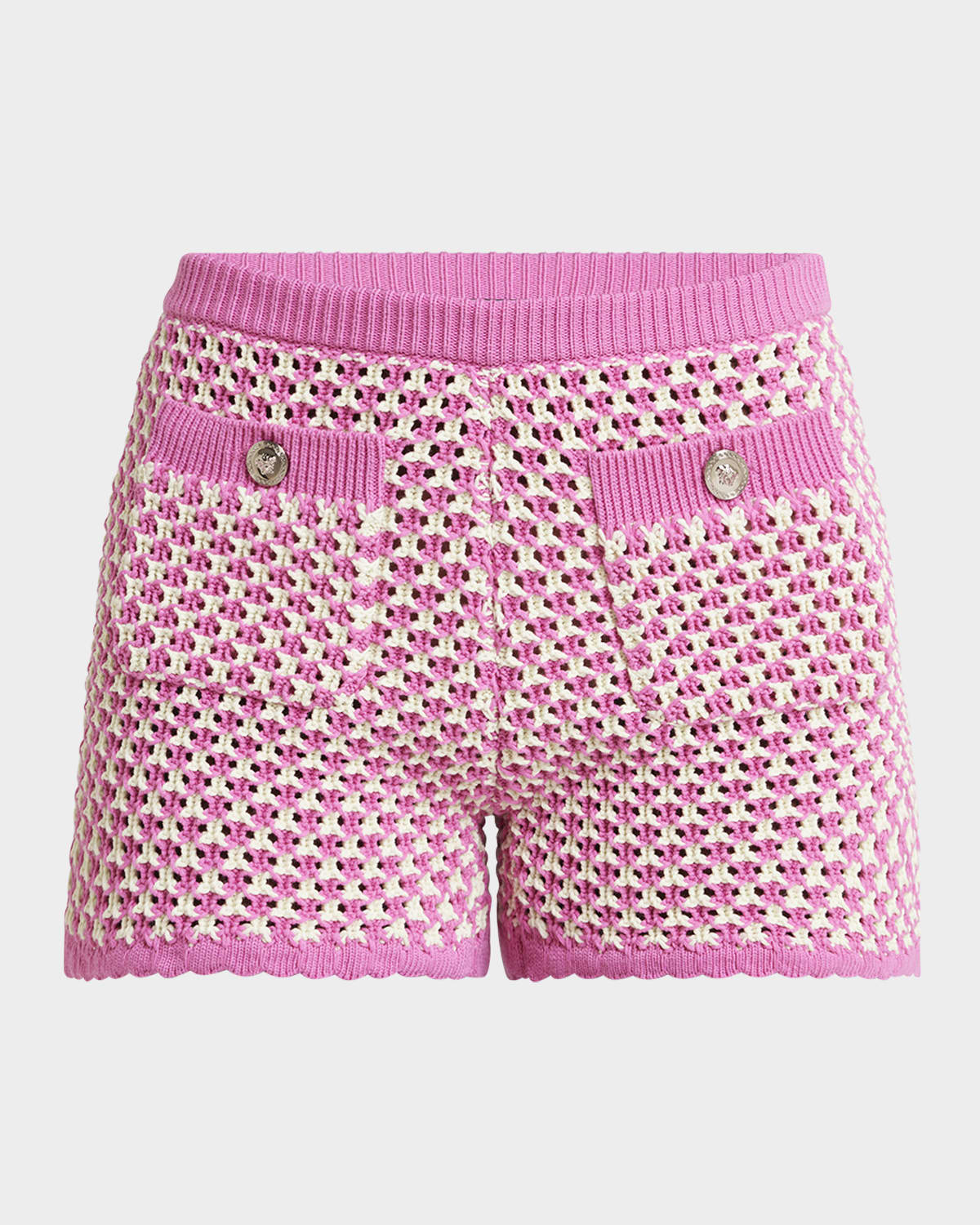 Versace 2-pocket Crochet Knit Compact Cotton Shorts