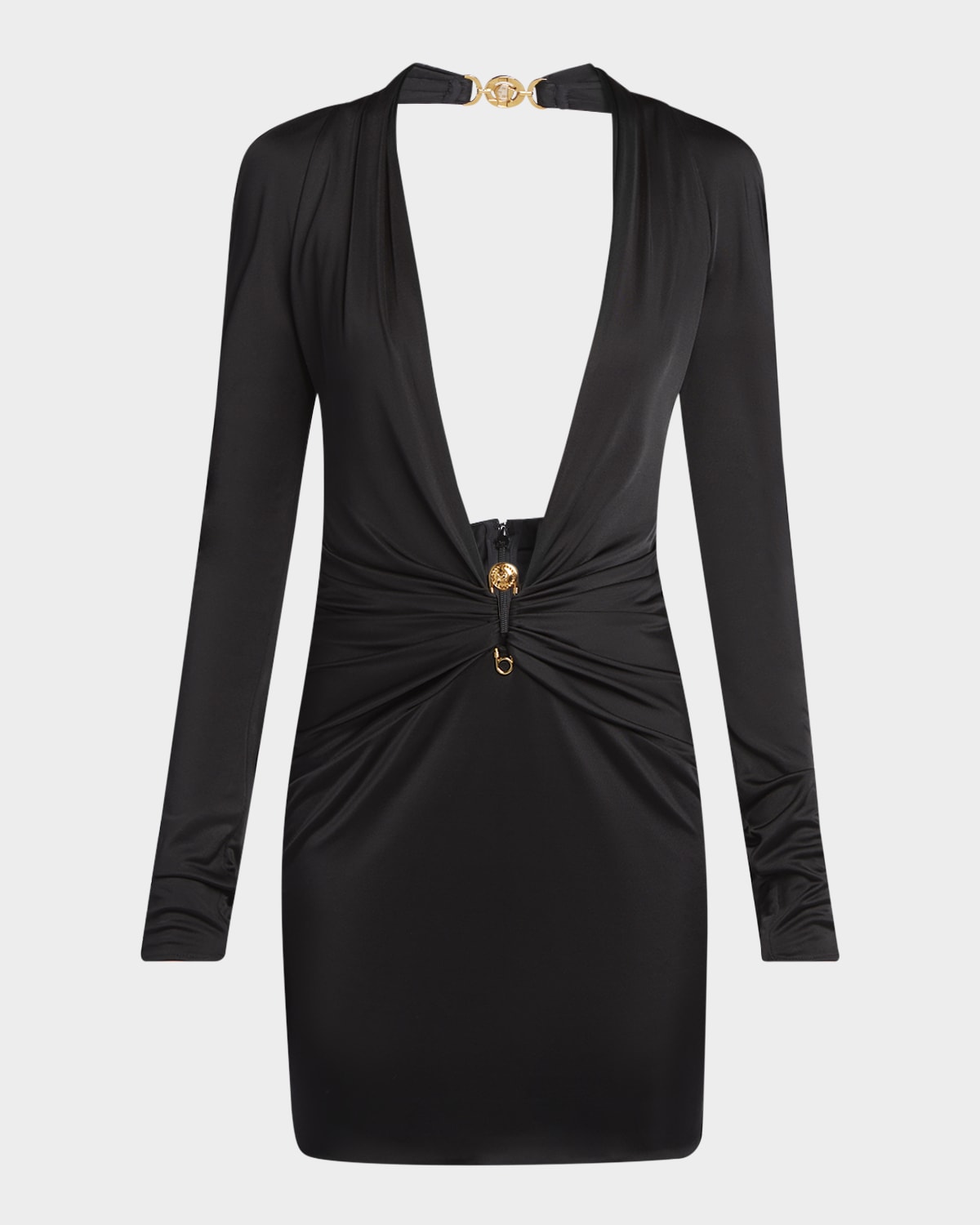 Versace Plunging Safety-pin Ruched Responsible Liquid Jersey Mini Dress