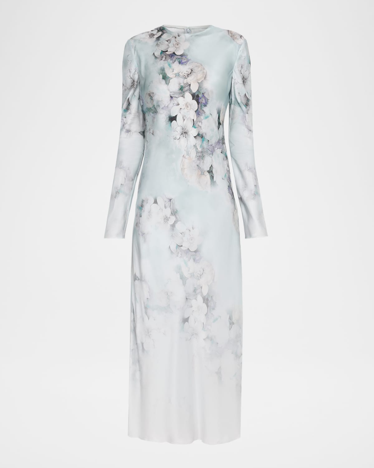 Alberta Ferretti Degrade Floral Print Washed Satin Long-sleeve Gown In Animal Print