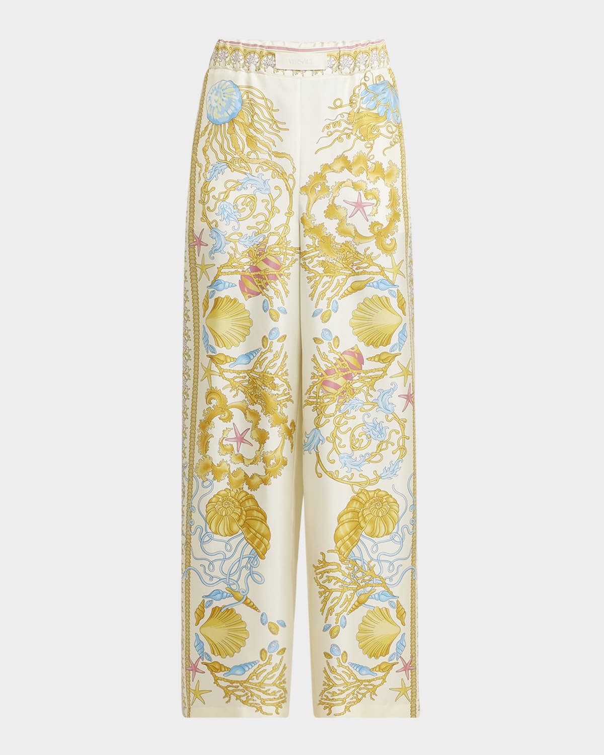 Versace Underwater Barocco Foulard Silk Twill Wide-leg Pull-on Pants