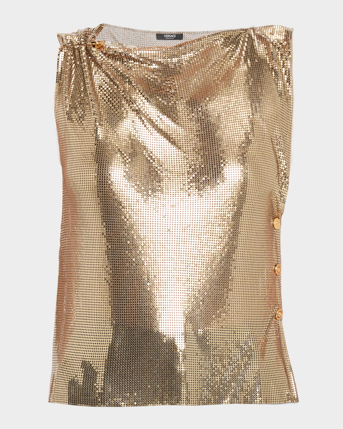 Versace Safety Pin Metal Mesh Top In Brown