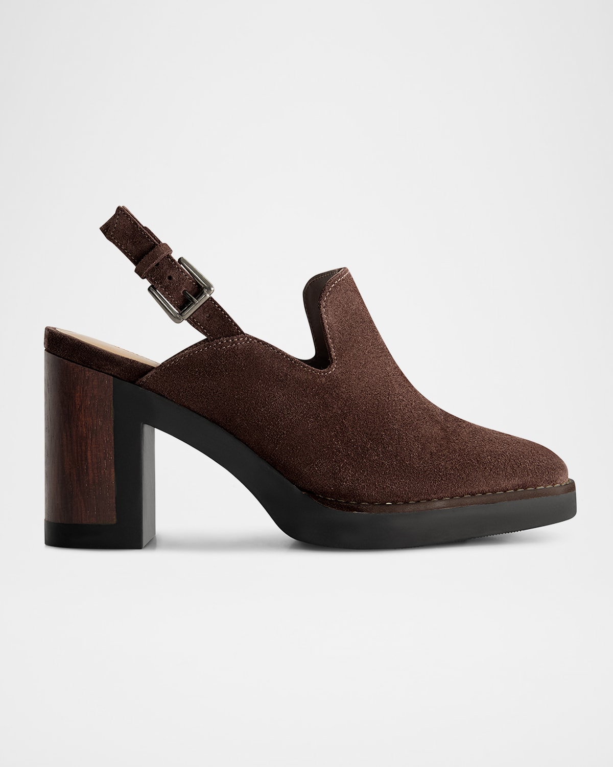 Bernardo Suede Heeled Loafer Slingback Clogs In Brown