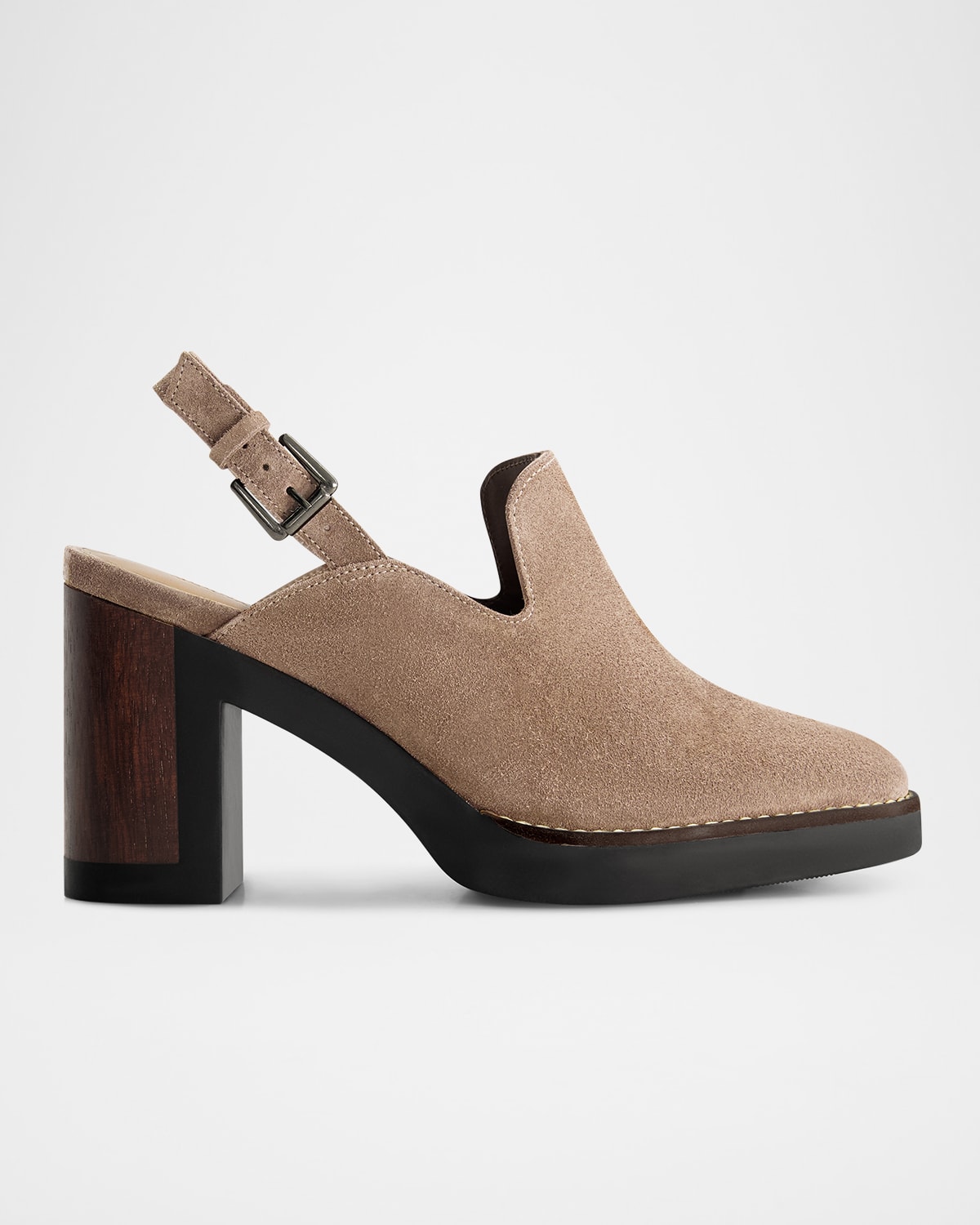 Bernardo Suede Heeled Loafer Slingback Clogs In Brown