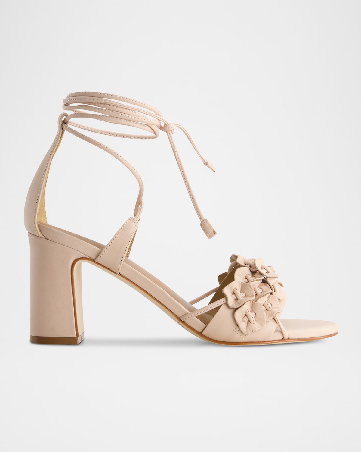 Bernardo Suede Floral Ankle-wrap Sandals In Cipria Glove Leather