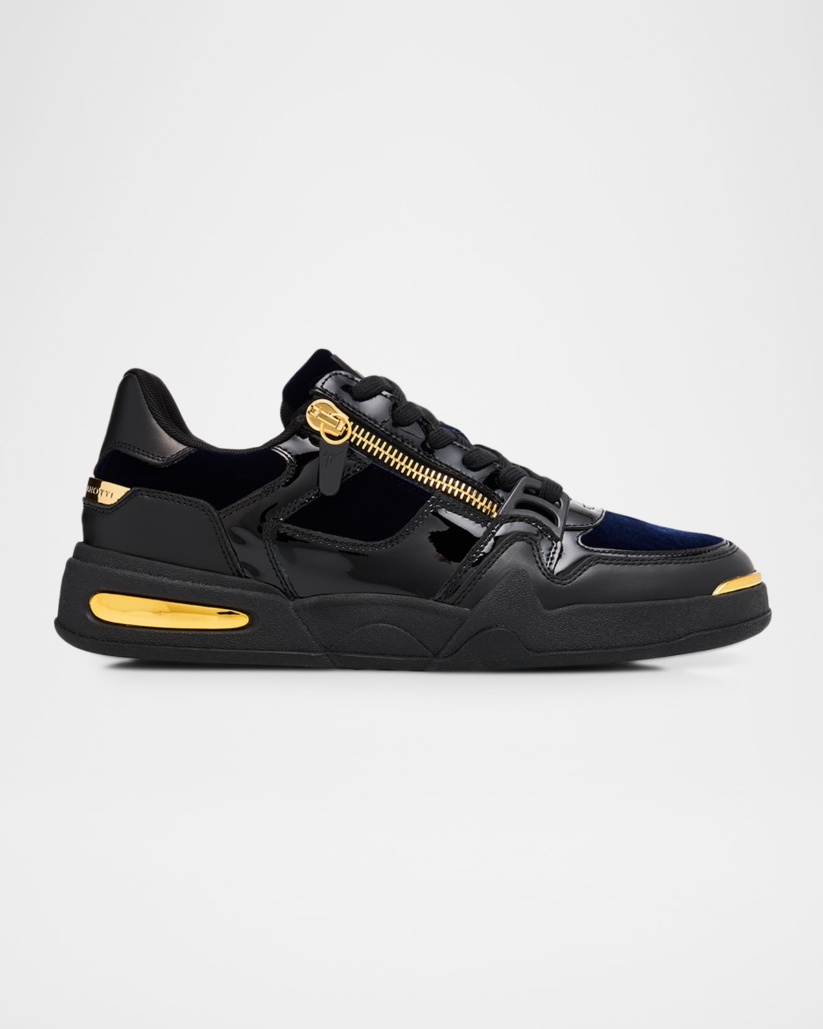 Giuseppe Zanotti Low Top Sneakers With Round Toe And Gold Accents In Black