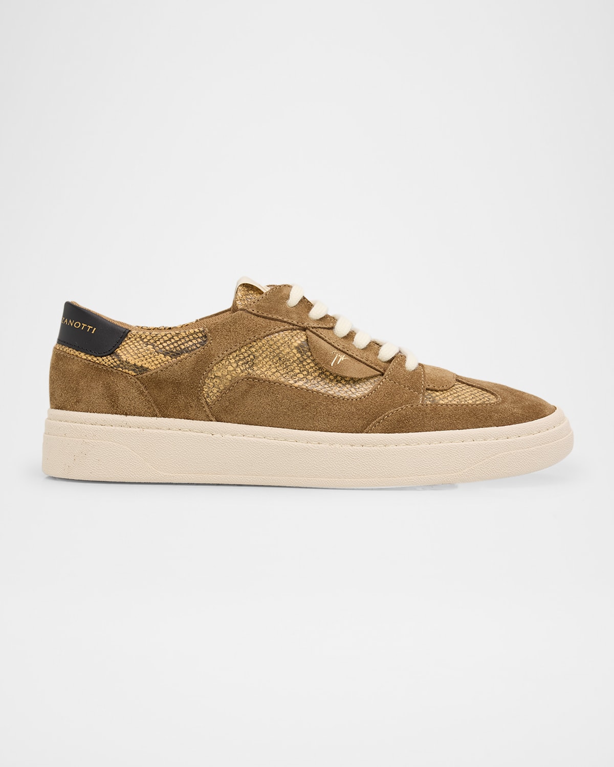 Men's Suede and Snake-Effect Leather Low-Top Sneakers